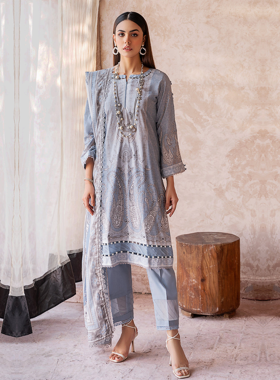 Monsoon By Al Zohaib Printed Cambric Unstitched 3 Piece Suit - 3010