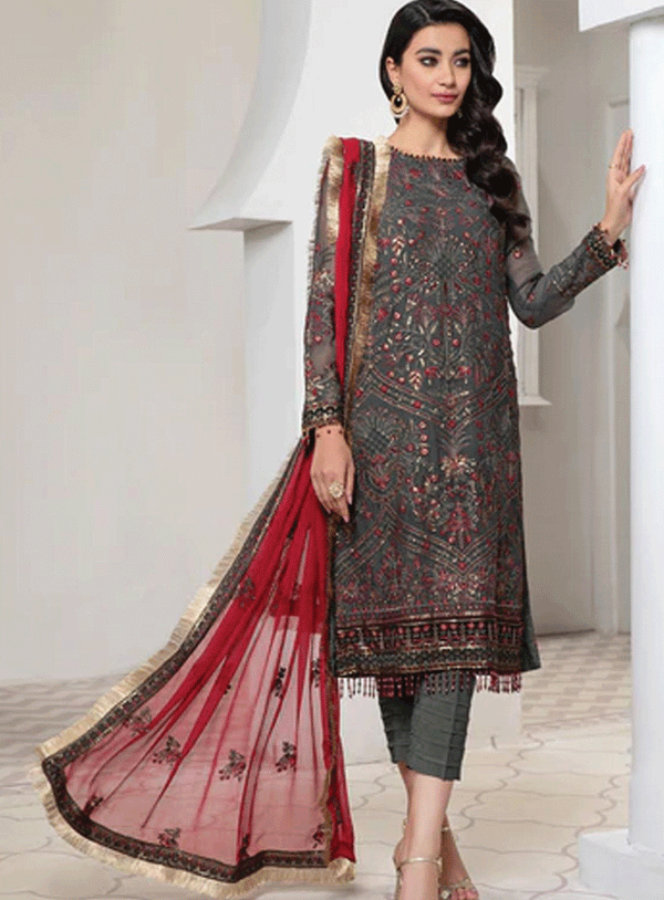 Pareesia by Zarif Embroidered Chiffon Unstitched 3 Piece Suit - ZP-04 GRANITE