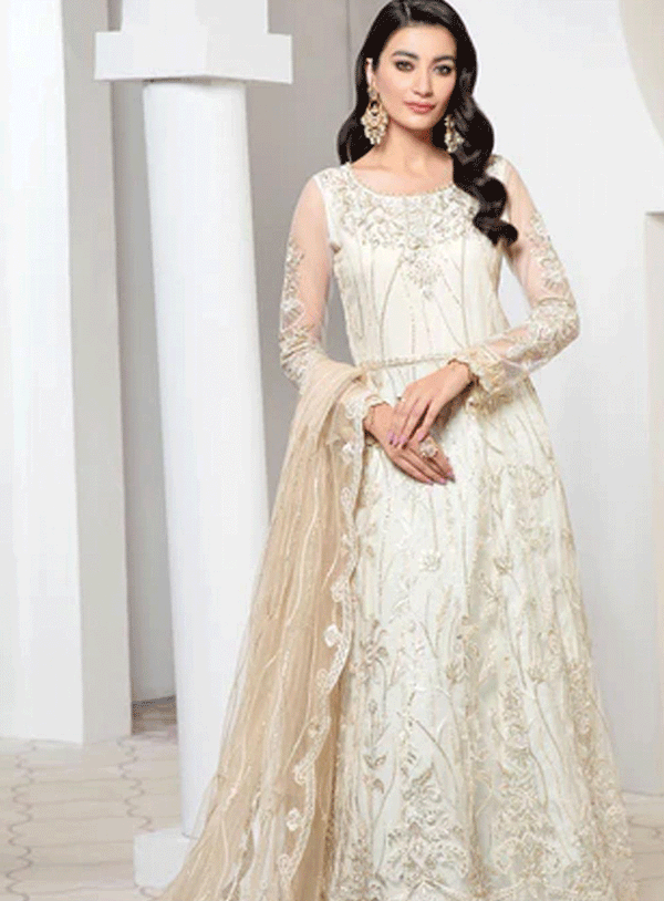 Pareesia by Zarif Embroidered Net Unstitched 3 Piece Suit - ZP-05 IVORY