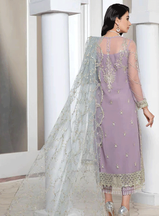 Pareesia by Zarif Embroidered Net Unstitched 3 Piece Suit - ZP-07 LILAC