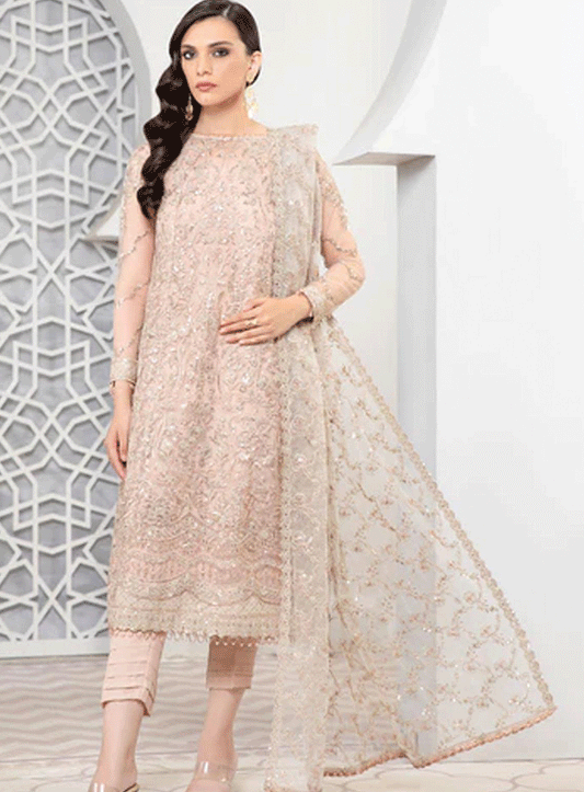 Pareesia by Zarif Embroidered Net Unstitched 3 Piece Suit - ZP-09 FLAMINGO