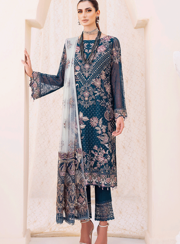 Ramsha Embroidered Chiffon Unstitched 3 Piece Suit - RM23LC 2305