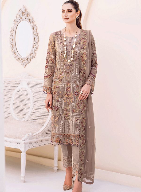 Ramsha Embroidered Chiffon Unstitched 3 Piece Suit - RM23LC 2311