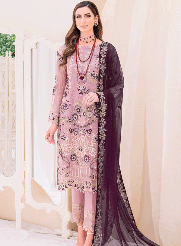 Ramsha Embroidered Chiffon Unstitched 3 Piece Suit - RM23LC 2312