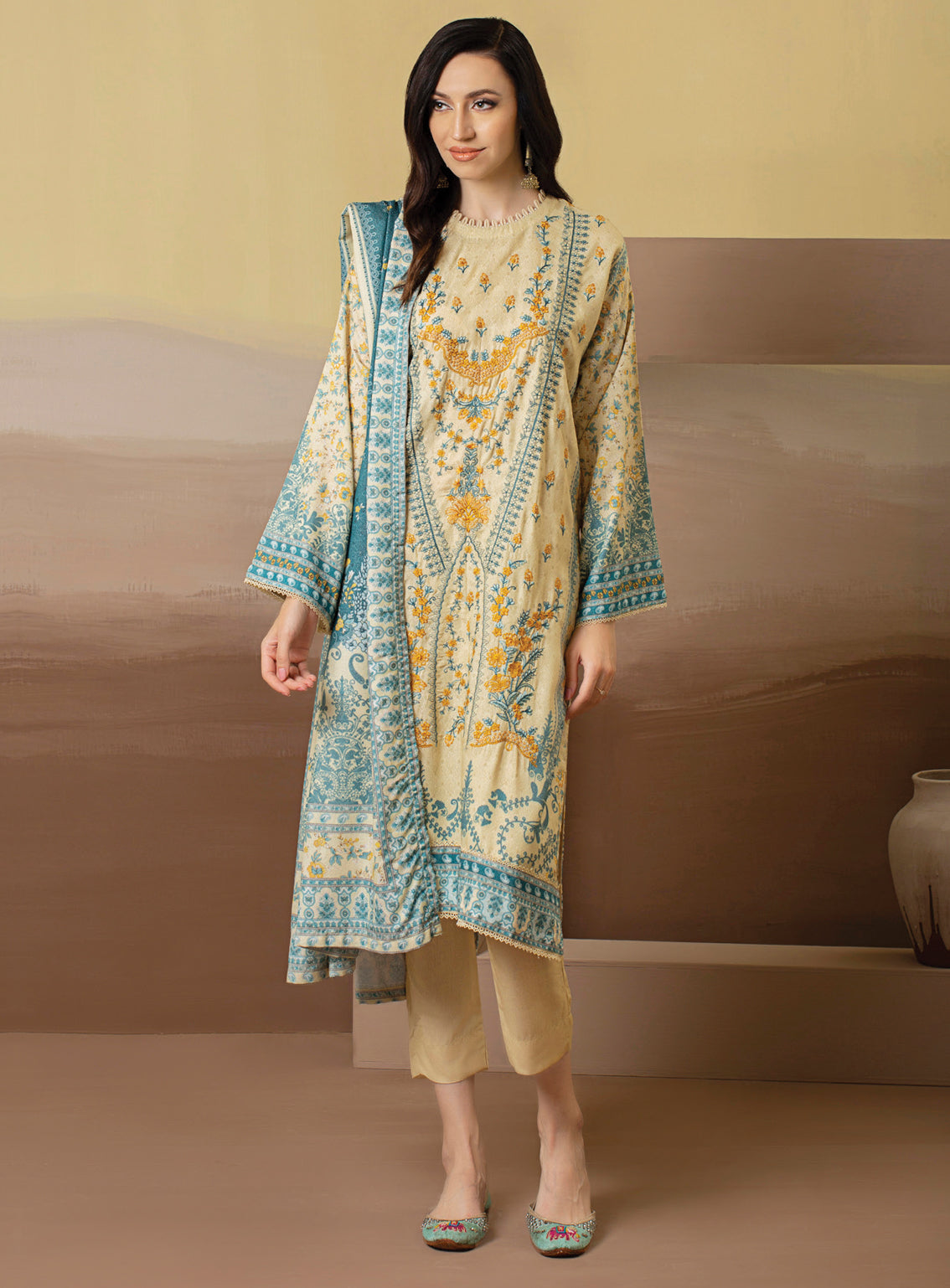 Rashid Textile Embroidered Karandi Unstitched 3 Piece Suit - 8213