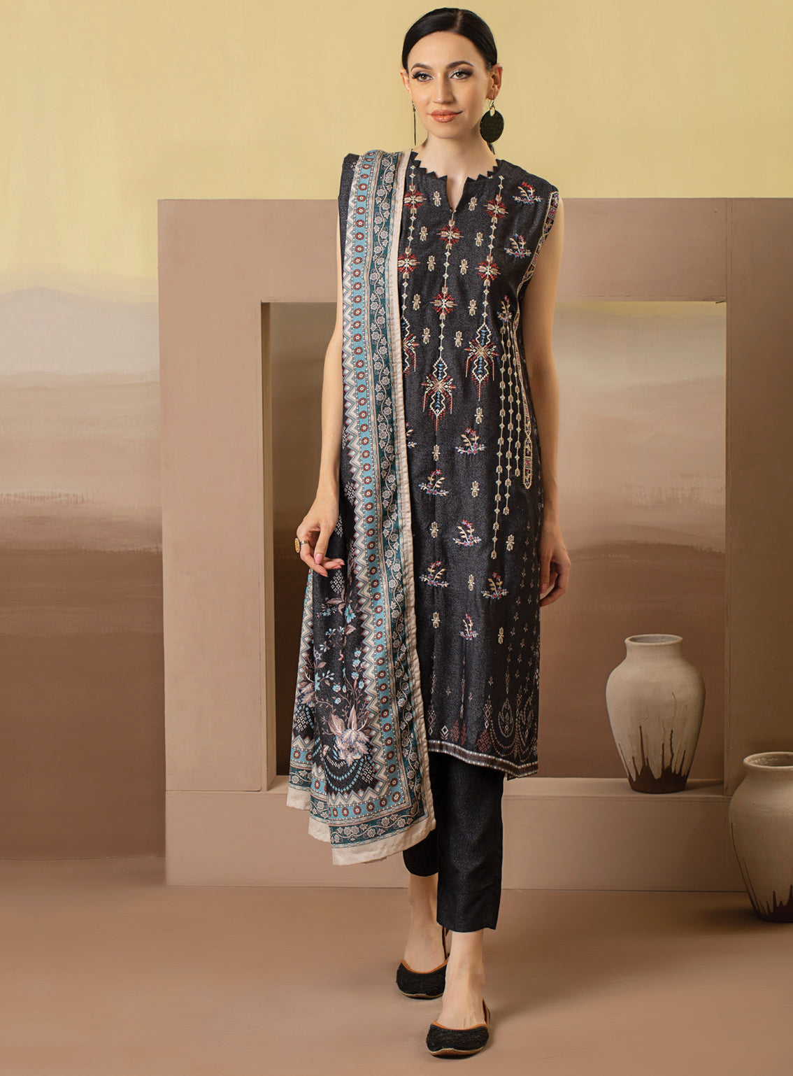 Rashid Textile Embroidered Karandi Unstitched 3 Piece Suit - 8219