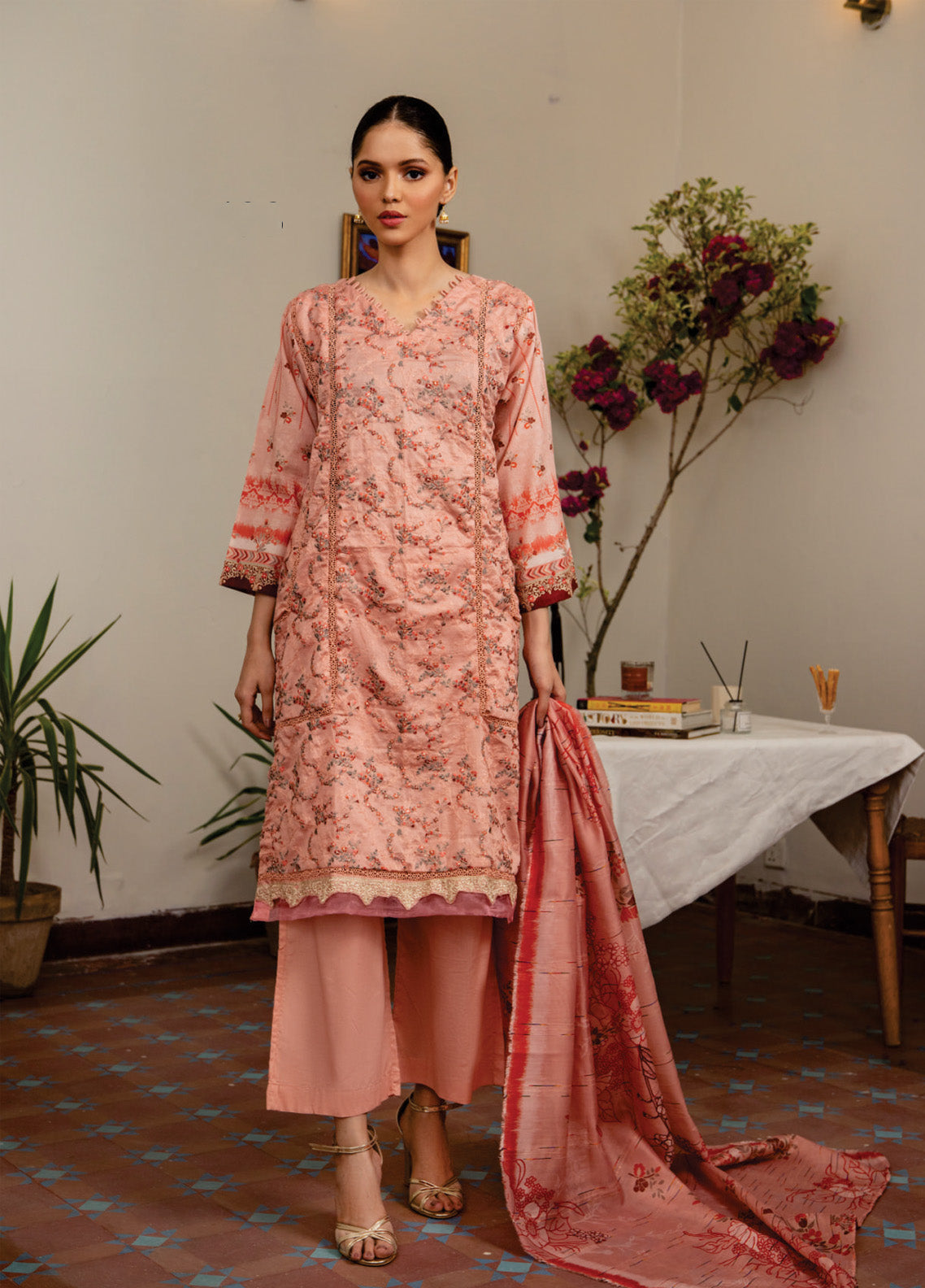 Sahl by Rashid Textile Luxury Embroidered Lawn 3 Piece Unstitched Suit RT24SL-7433