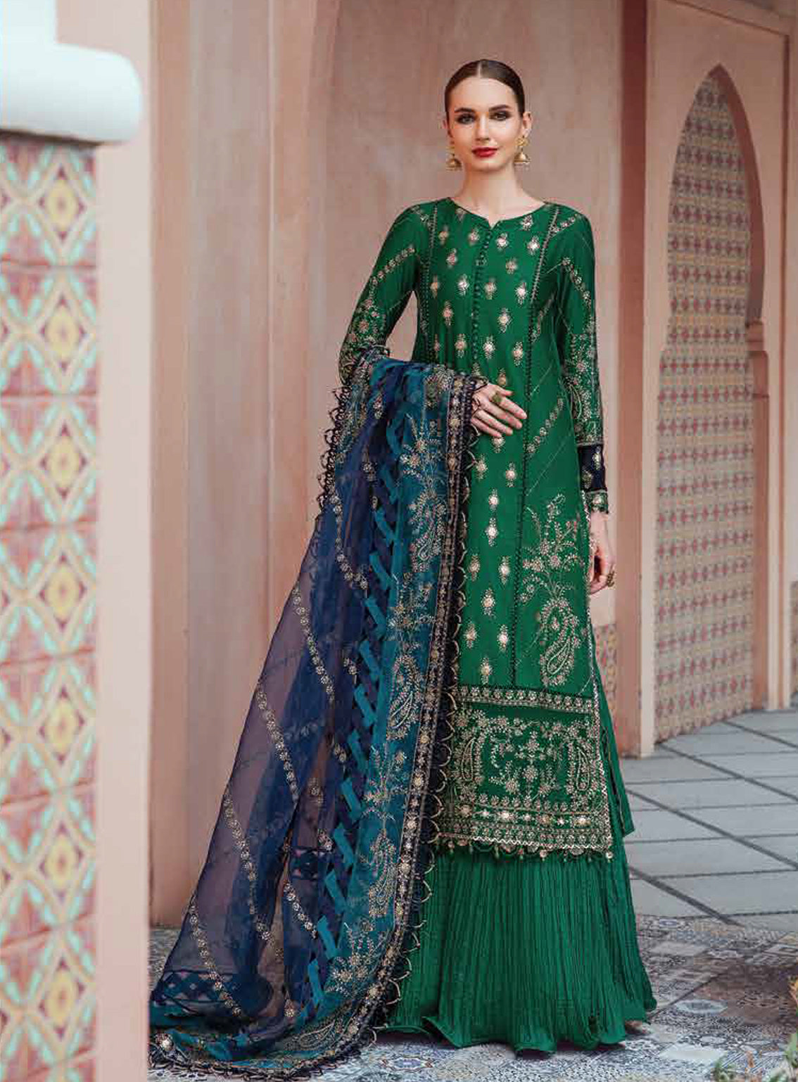 Sateen By Maria B Embroidered Cotton Satin Unstitched 3 Piece Suits - 11
