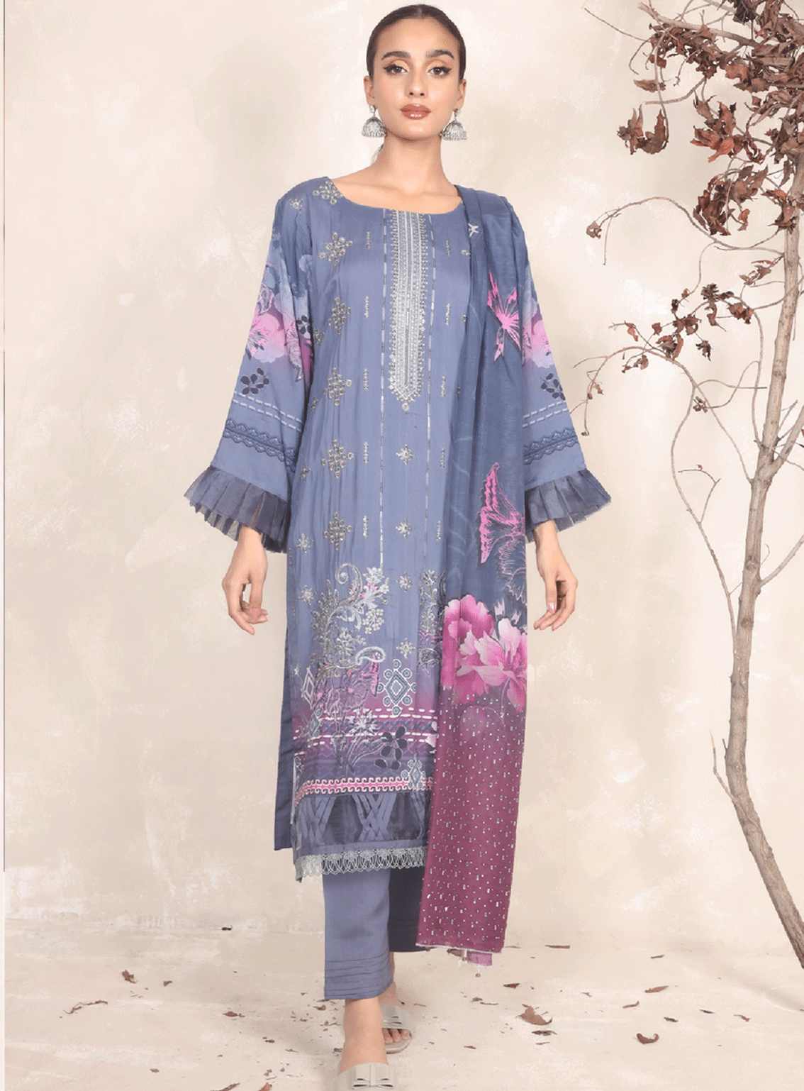 Swarovski Chandi By Alif Embroidered Viscose Unstitched 3 Piece Suit - 09
