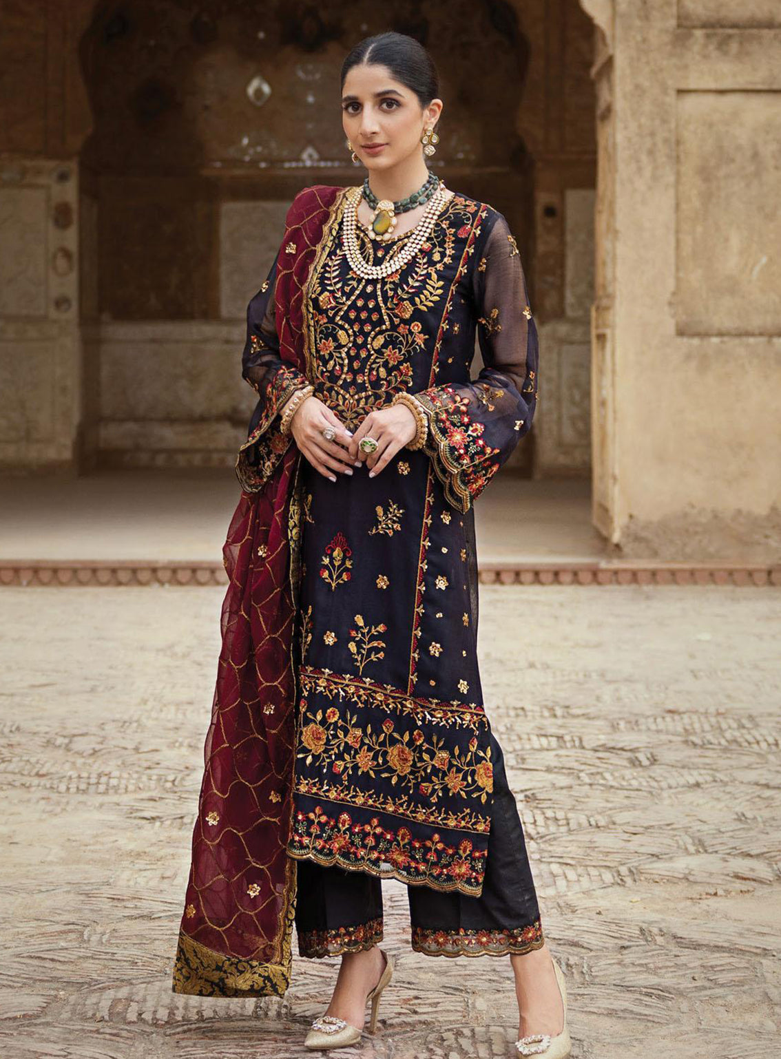 Tahra By Zainab Chottani Embroidered Chiffon Unstitched 3 Piece Suit - 03 FIRDAUS