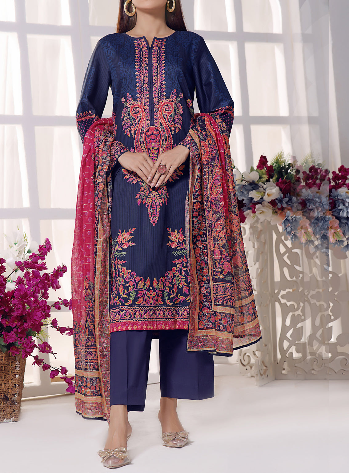 VS Anmol Printed Cottel Unstitched 3 Piece Suit - 243