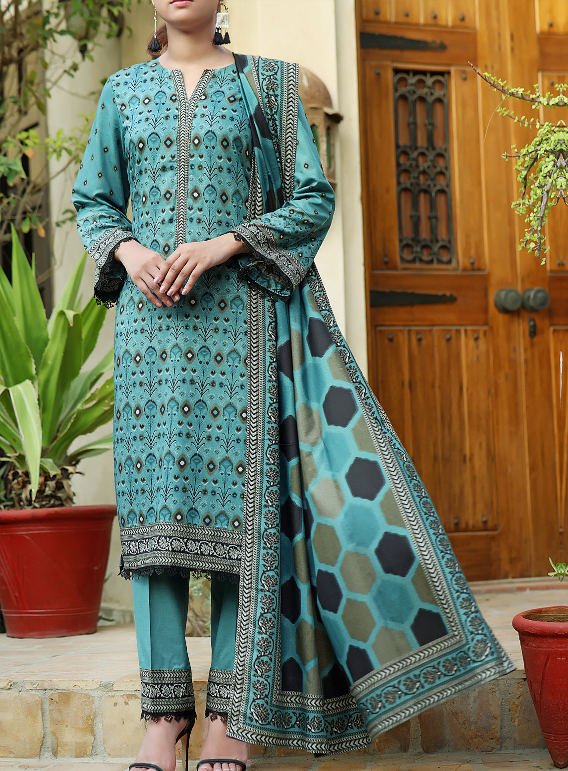 VS Textile Printed Shimmery Unstitched 3 Piece Suit - 13