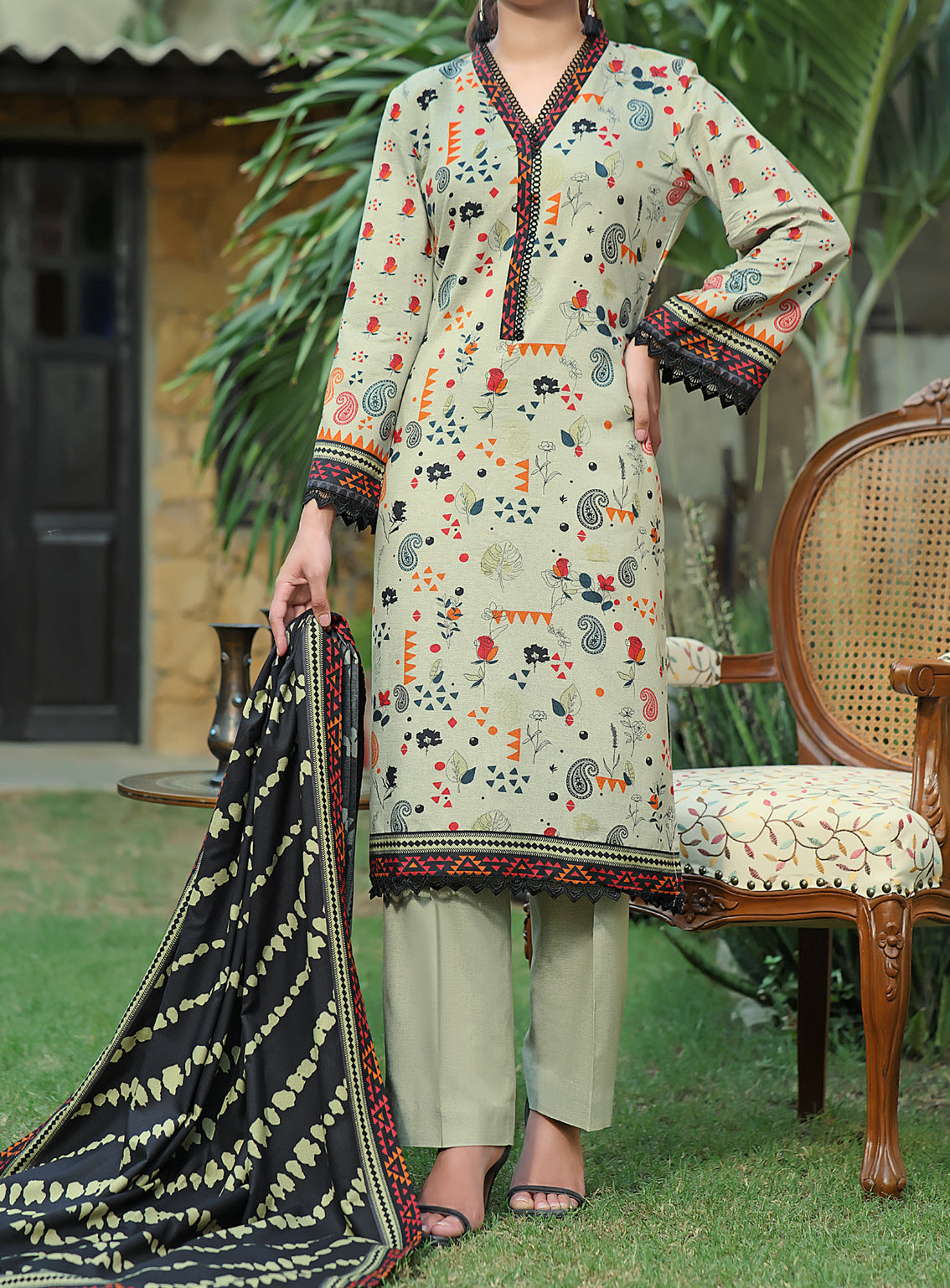 VS Textile Printed Shimmery Unstitched 3 Piece Suit - 17