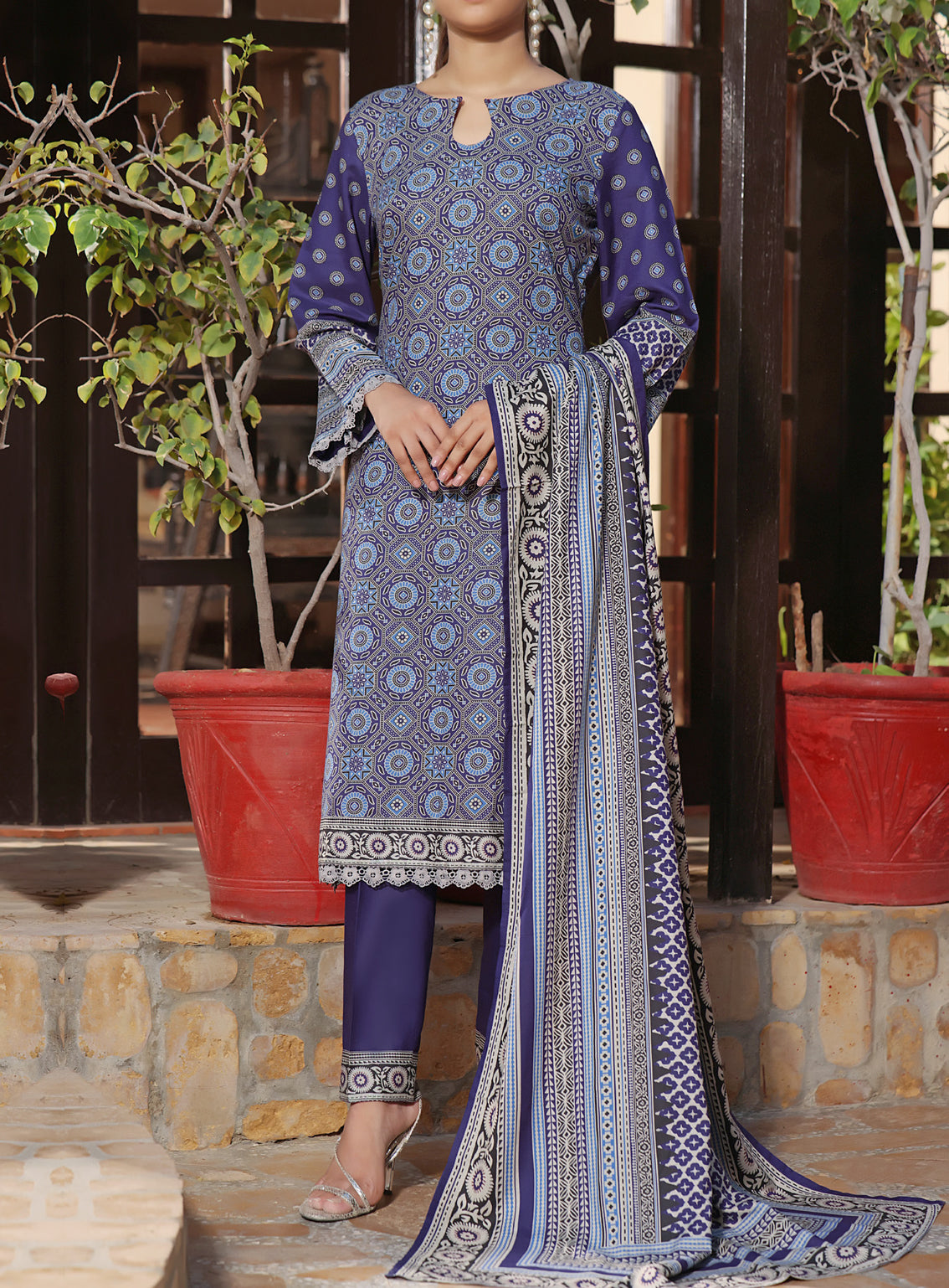 VS Textile Printed Shimmery Unstitched 3 Piece Suit - 20