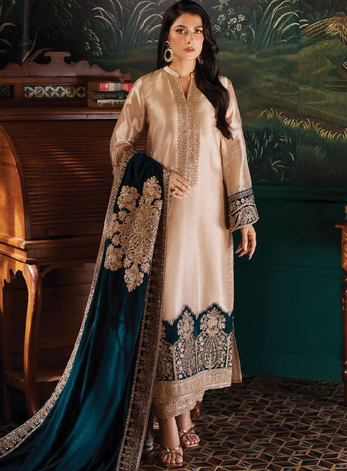 Zainab Chottani Embroidered Brocade Unstitched 3 Piece Suit - ZC23V 06 AMBER