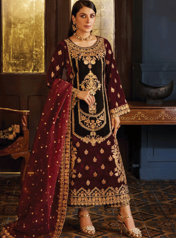 Zainab Chottani Embroidered Velvet Unstitched 3 Piece Suit - ZC23V 03 ZIBA
