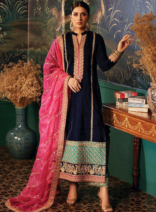Zainab Chottani Embroidered Velvet Unstitched 3 Piece Suit - ZC23V 04 AMIRA
