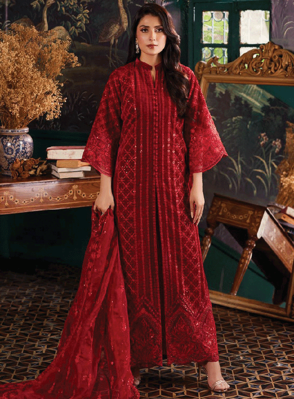 Zainab Chottani Embroidered Velvet Unstitched 3 Piece Suit - ZC23V 05 SURKH