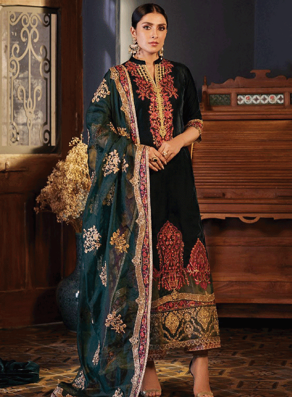 Zainab Chottani Embroidered Velvet Unstitched 3 Piece Suit - ZC23V 08 ZELENA
