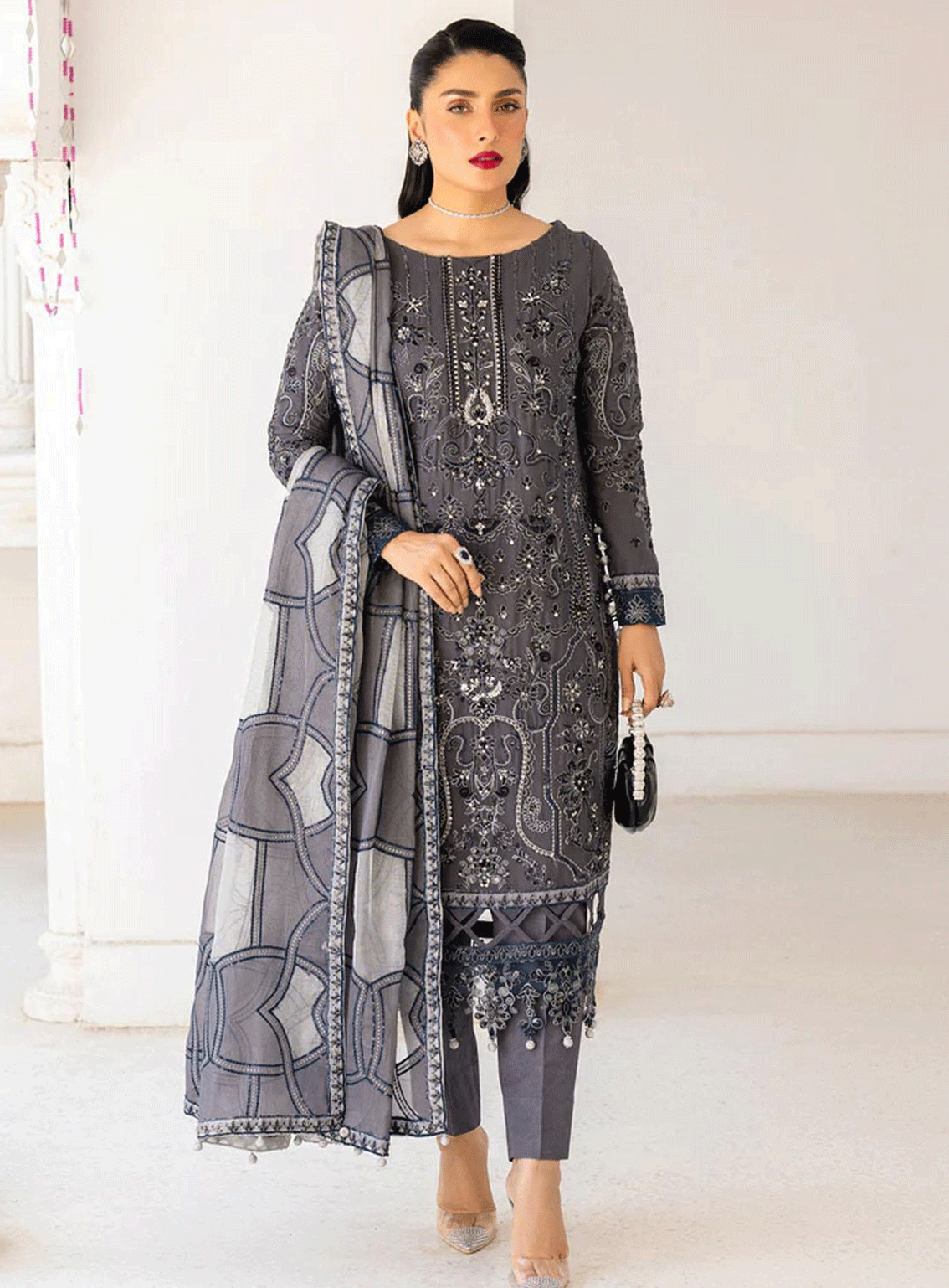 Zimal By Emaan Adeel Embroidered Chiffon Unstitched 3 Piece Suit - EA23ZF ZM-08 ZEBA