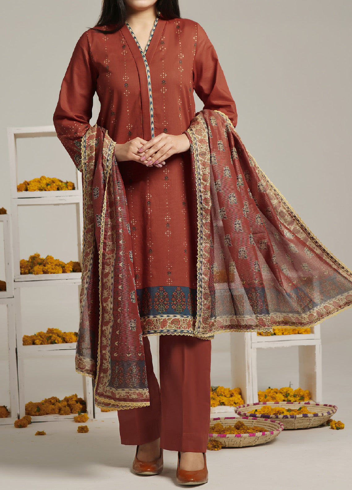 Sufina's By VS Textile Printed Lawn With Zari Dupatta 3 Piece Unstitched Suit VS24SPLZD-399