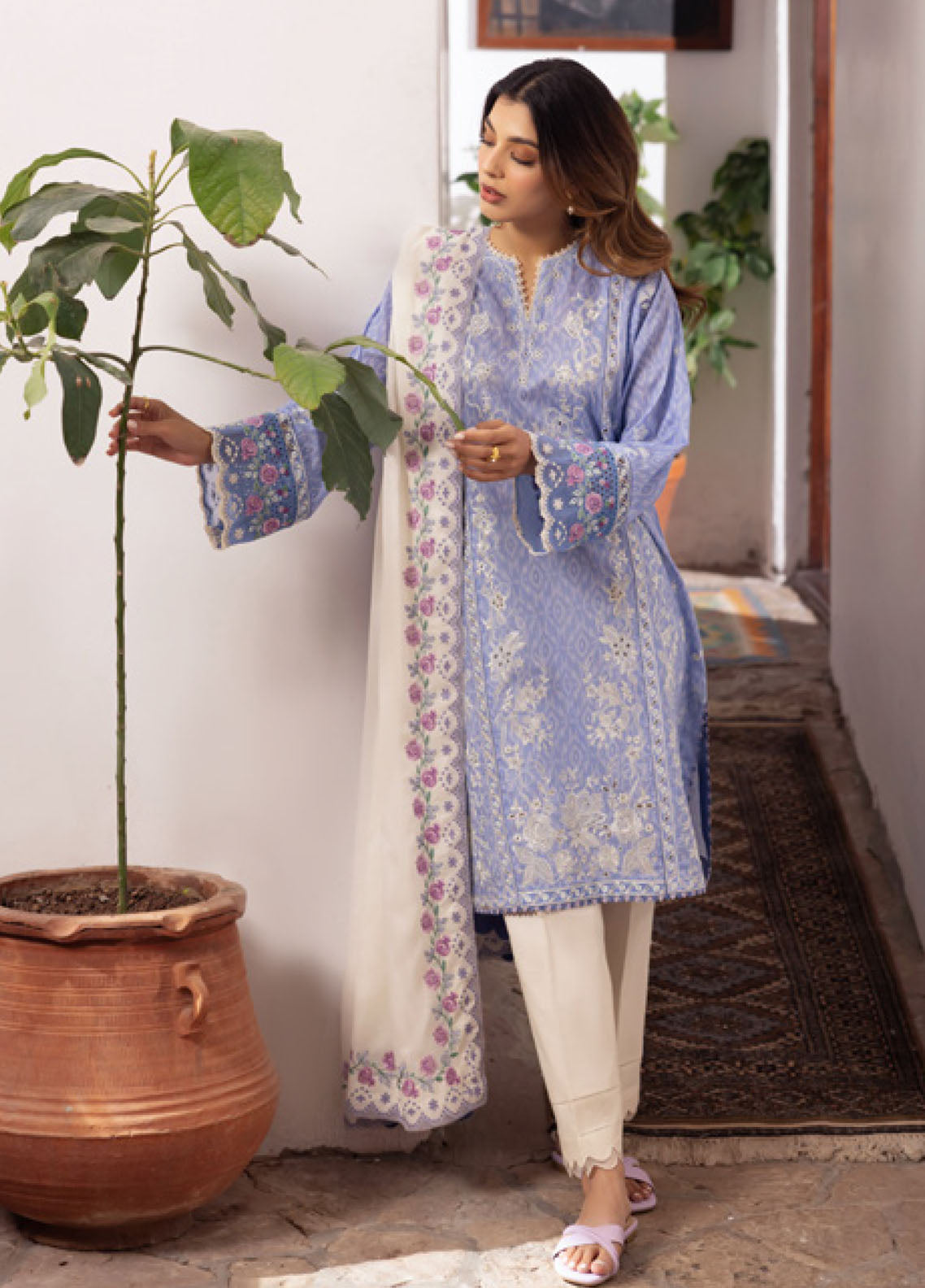 Zaha By Khadija Shah Embroidered Lawn 3 Piece Unstitched Suit ZH24EL D-15B